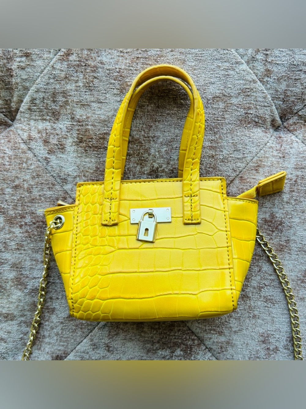Chic Yellow Croc-Embossed Mini Tote - Small Handbag